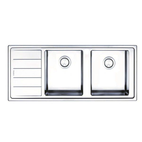 Стальная мойка, двойная, прямоугольная Apell Linear Plus LNP1162FLBC 1160х500 LEFT в комплекте с донным клапаном (35690)