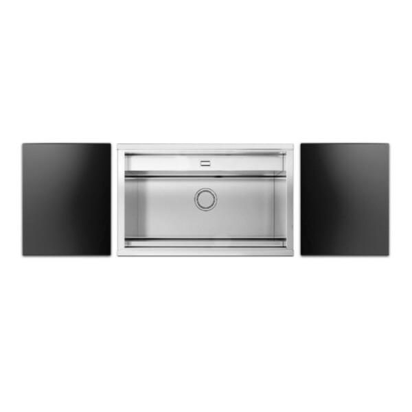

Стальная мойка, двойная, прямоугольная Apell Regola RE791IKITB 790х510 две стеклянные поверхности BLACK, с смесителем телескопическим (35669)