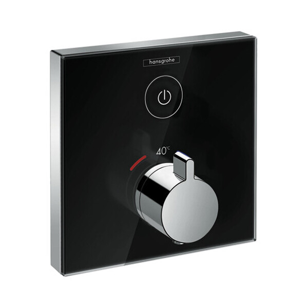 

Смеситель термостатический для душа внешняя часть Hansgrohe ShowerSelect для одного потребителя 15737600 стеклянный черный/хром (56885)