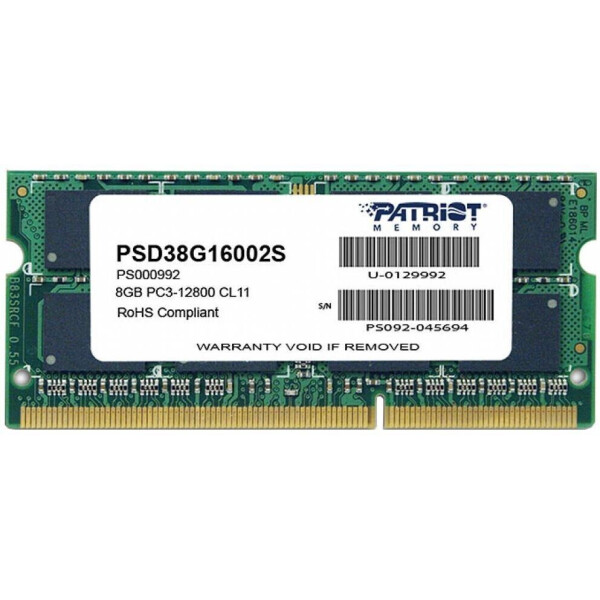 

Оперативная память SoDIMM DDR3 8GB 1600 MHz Patriot (PSD38G16002S)