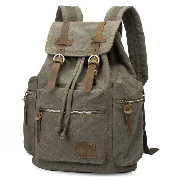

Городской рюкзак из Canvas и лошадиной кожи, Army Green BP-001GN