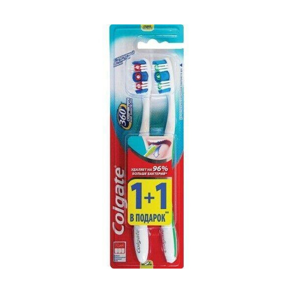 

Зубная щётка Colgate 360° Clean (средняя), (1+1)шт