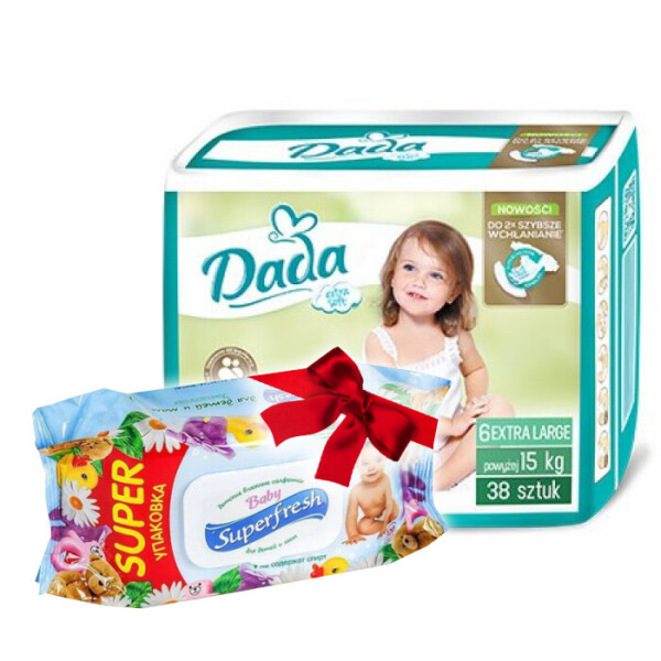 

Подгузники Dada Extra Soft 6 Extra Large (15+ кг), 38 шт + cалфетки Superfresh 120 шт СО СКИДКОЙ