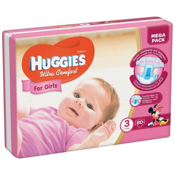 

Подгузники для девочек Huggies Ultra Comfort Mega Pack 3 (5 - 9 кг), 80 шт