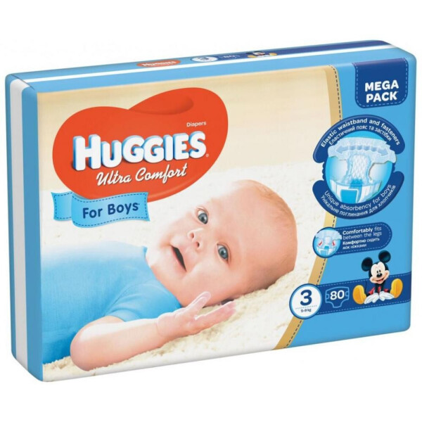 

Подгузники для мальчиков Huggies Ultra Comfort Mega Pack 3 (5 - 9 кг), 80 шт