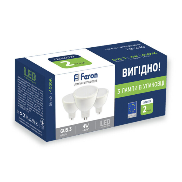 

Лампа светодиодная Feron LB-240 4W G5.3 4000K 3шт. в упаковке (1574)
