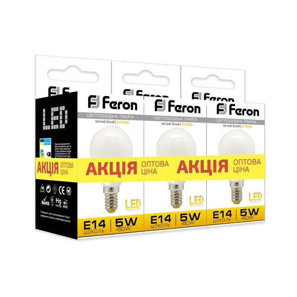 

Лампа светодиодная Feron LB-95 5W E14 2700K 3шт. в упаковці (1502)