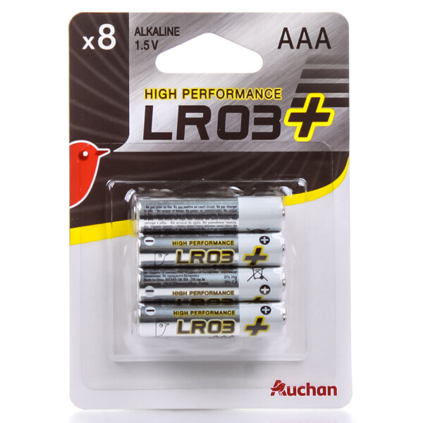 

Батарейки щелочные Auchan LR3+ 8 шт./уп (ААА)