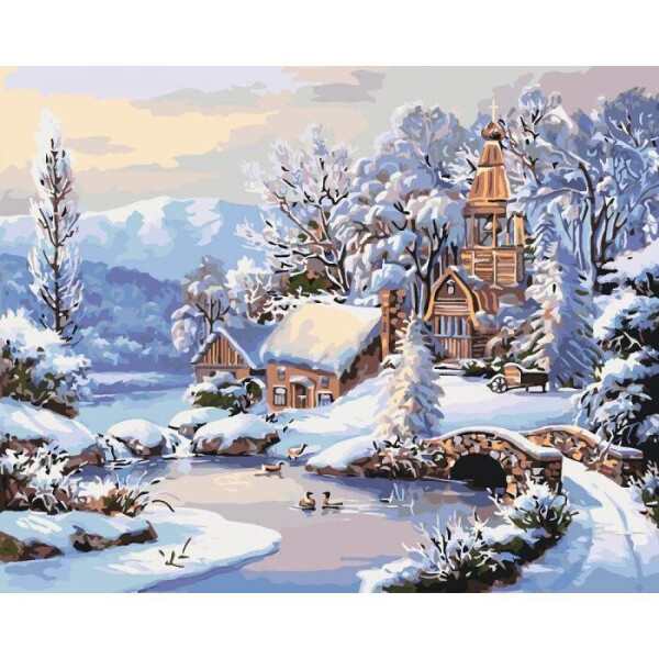 

Картина по номерам. Сельский пейзаж "Зимнее утро" 40*50см KHO2244