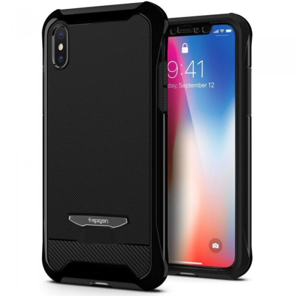 

Spigen для iPhone X Reventon Jet Black + 2 стекла