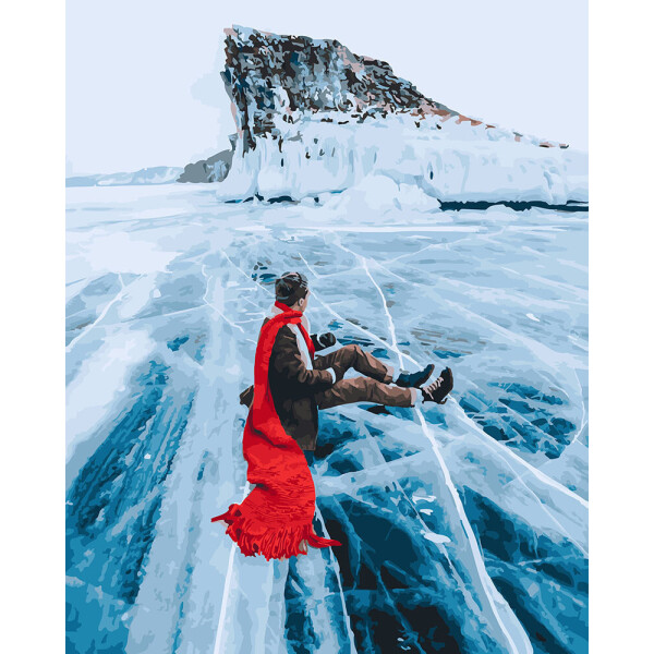 

Картина по номерам BRUSHME Красный шарф на льдине байкала