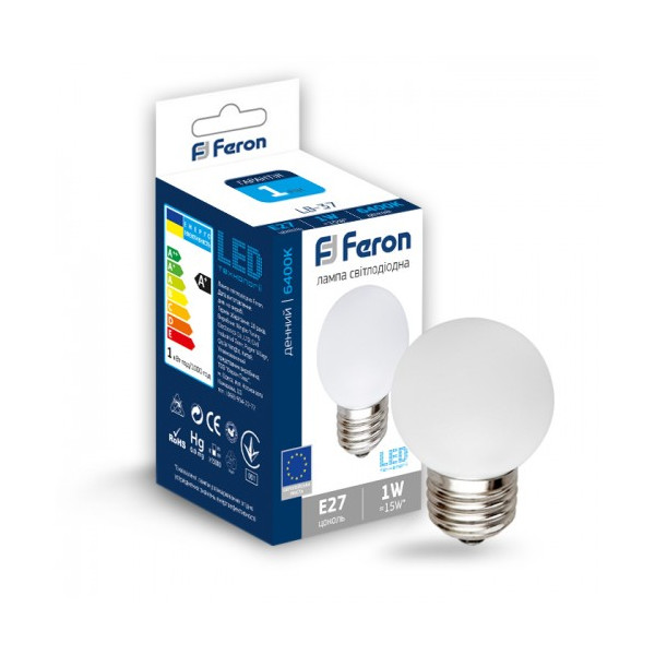 

Лампа светодиодная Feron LB-37 G45 230V 1W E27 6400K белая (25115)