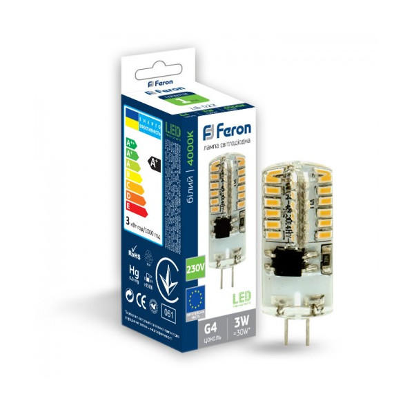 

Лампа светодиодная Feron LB-522 230V 3W 48leds G4 4000K 240lm (25554)