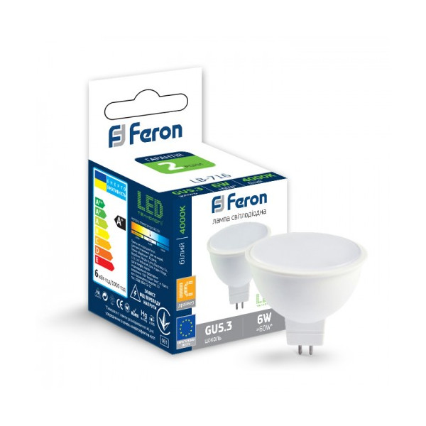 

Лампа светодиодная Feron LB-716 MR16 G5.3 230V 6W 500Lm 4000K (25687)