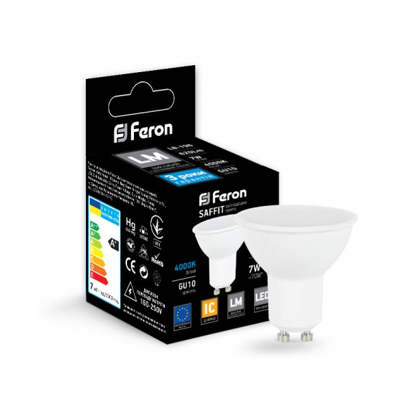 

Лампа светодиодная Feron LB-196 MRG GU10 230V 7W 620Lm 4000K (25817)