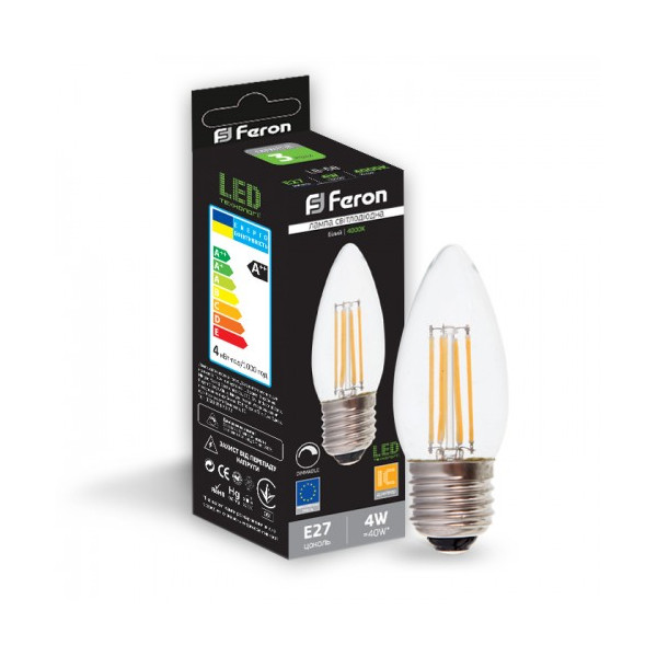 

Лампа филаментая Feron LB-68 dimm C37 230V 4W 400Lm E27 4000K (25753)