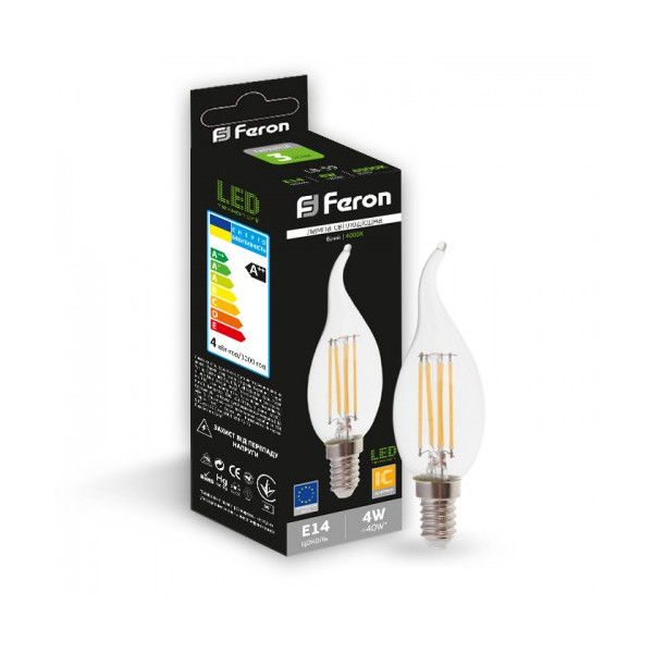 

Лампа филаментая Feron LB-59 CF37 230V 4W 400Lm E14 4000K (25576)