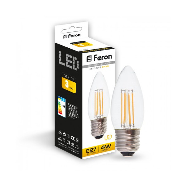 

Лампа филаментая Feron LB-58 C37 230V 4W 400Lm E27 2700K (25618)