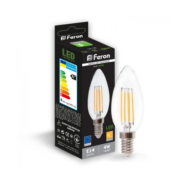 

Лампа филаментая Feron LB-58 C37 230V 4W 400Lm E14 4000K (25573)