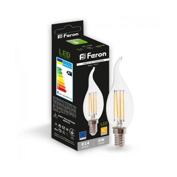 

Лампа филаментая Feron LB-159 CF37 230V 6W 600Lm E14 4000K (25751)