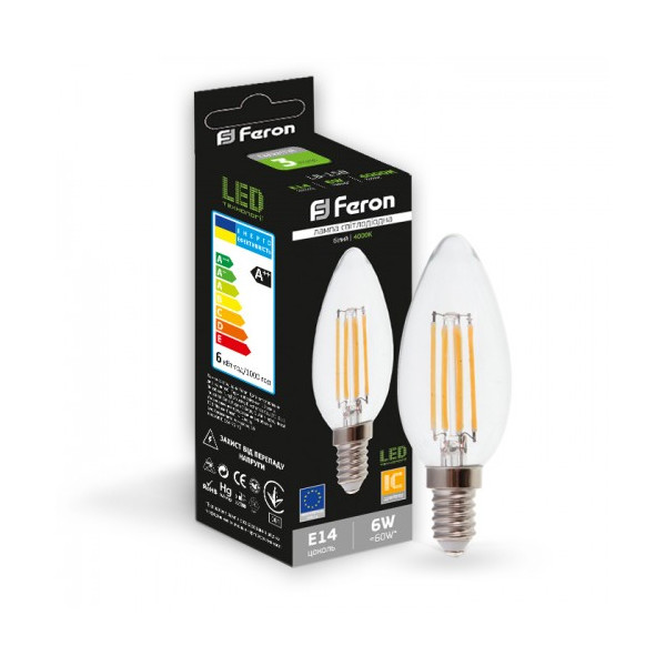 

Лампа филаментая Feron LB-158 C37 230V 6W 600Lm E14 4000K (25749)