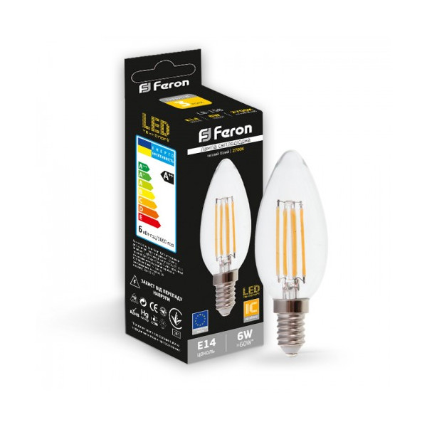 

Лампа филаментая Feron LB-158 C37 230V 6W 600Lm E14 2700K (25748)