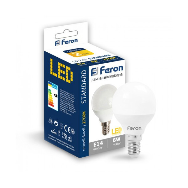 

Лампа светодиодная Feron LB-745 P45 230V 6W 500Lm E14 2700K (25671)