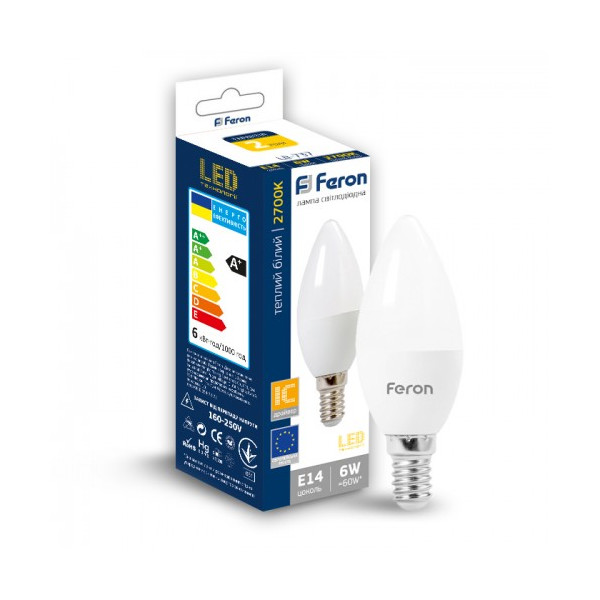 

Лампа светодиодная Feron LB-737 C37 230V 6W 500Lm E14 2700K (25677)