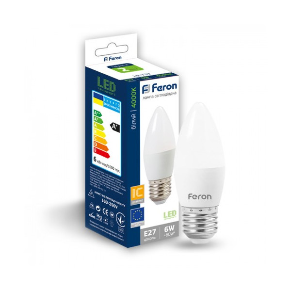 

Лампа светодиодная Feron LB-737 C37 230V 6W 520Lm E27 4000K (25680)