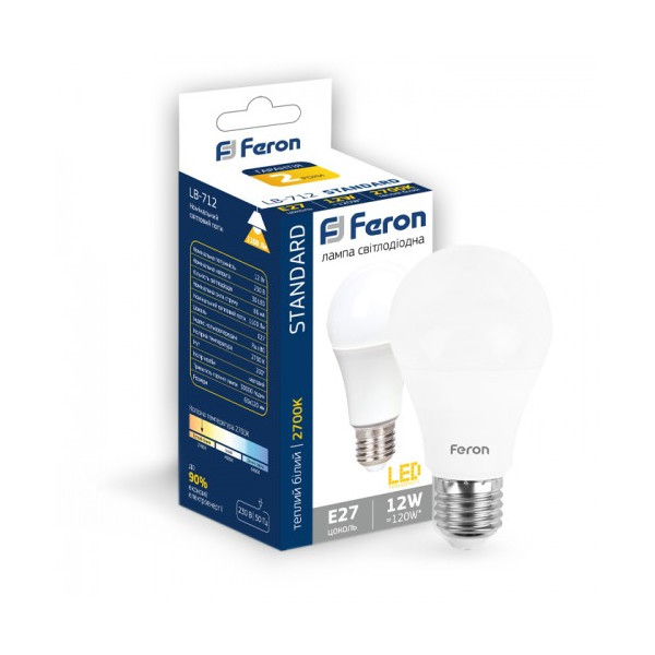 

Лампа светодиодная Feron LB-712 A60 230V 12W 1100Lm E27 2700K (25665)