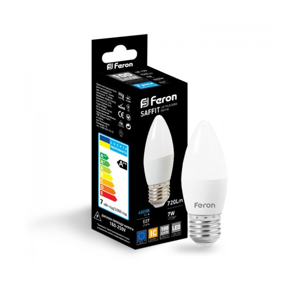 

Лампа светодиодная Feron LB-197 C37 230V 7W 720Lm E27 4000K (25808)