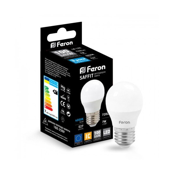 

Лампа светодиодная Feron LB-195 G45 230V 7W 700Lm E27 2700K (25811)