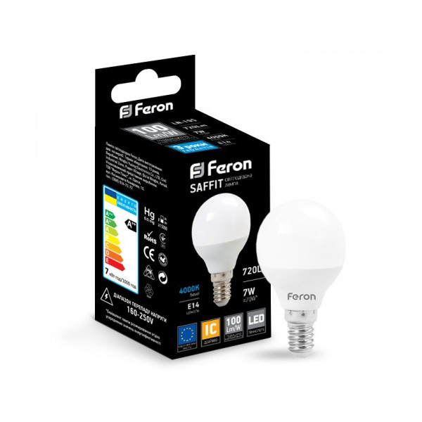 

Лампа светодиодная Feron LB-195 P45 230V 7W 720Lm E14 4000K (25814)