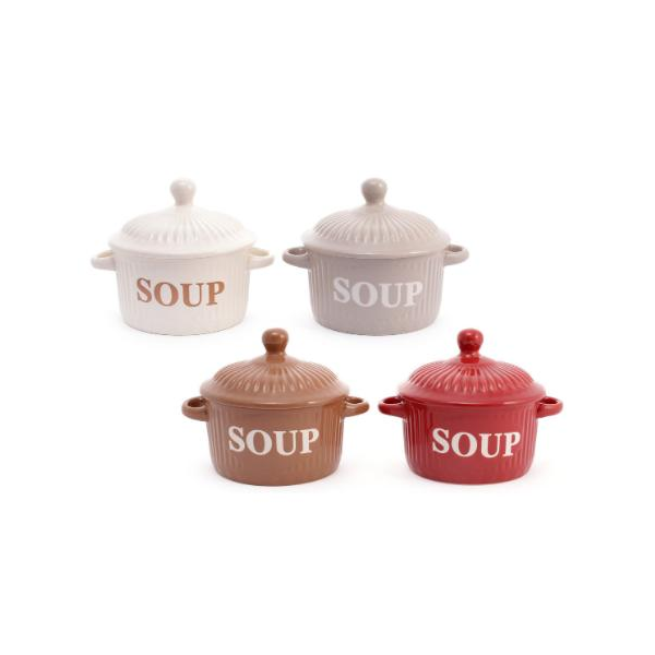 

Пиала керамическая с ручками и крышкой Soup, 4 вида (5403)