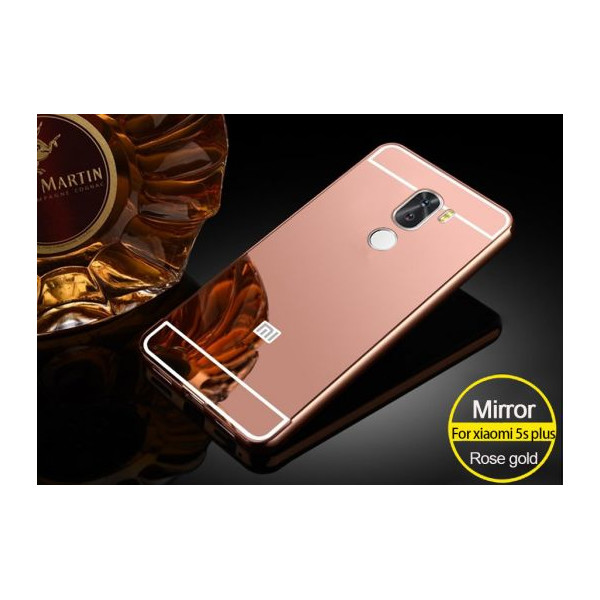 

-бампер металлический с акриловой вставкой с зеркальным покрытием для Xiaomi Mi 5s Plus (Розовый) (54989)