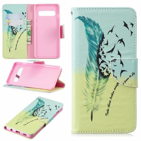 

Чехол-книжка Deexe Color Wallet для Samsung Galaxy S10 (G973) - Feather Pattern
