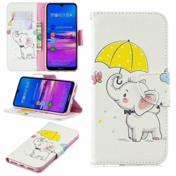 

Чехол-книжка Deexe Color Wallet для Huawei Honor 8A / Honor 8A Prime / Y6s 2019 - Elephant Holding an Umbrella