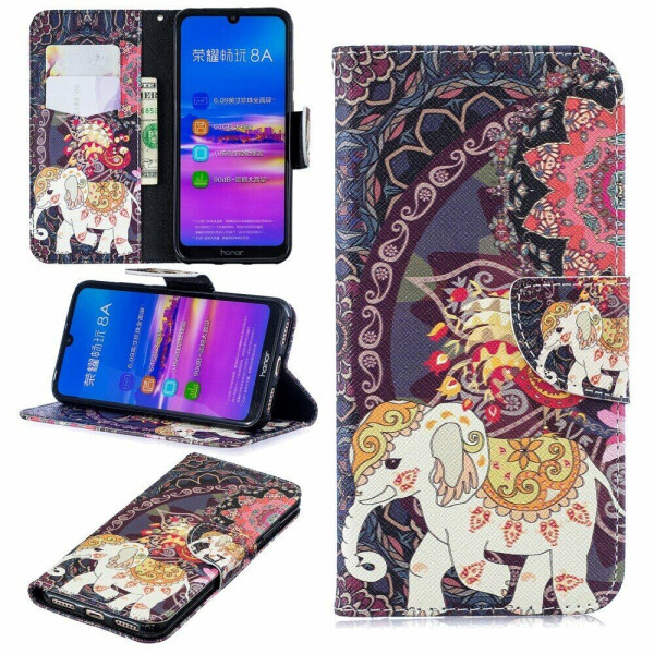 

Чехол-книжка Deexe Color Wallet для Huawei Honor 8A / Honor 8A Prime / Y6s 2019 - Flower and Elephant
