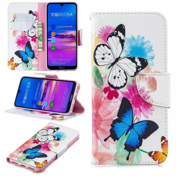 

Чехол-книжка Deexe Color Wallet для Huawei Honor 8A / Honor 8A Prime / Y6s 2019 - Butterflies and Flowers