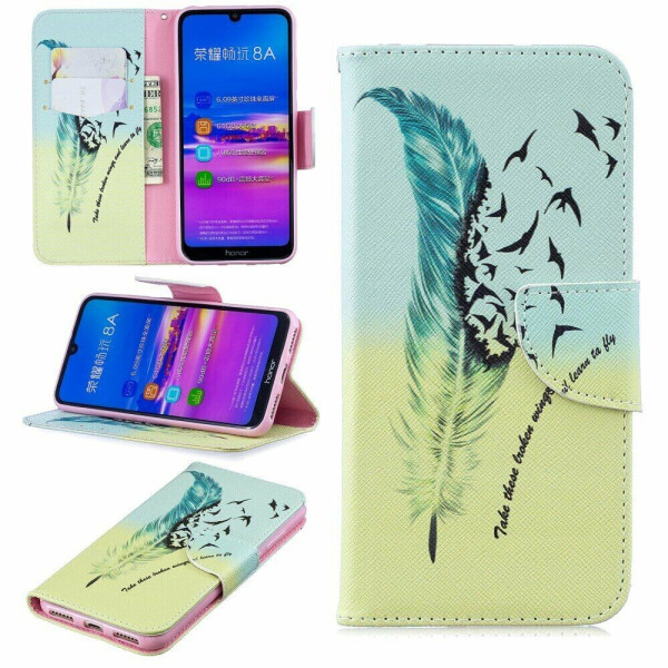 

Чехол-книжка Deexe Color Wallet для Huawei Honor 8A / Honor 8A Prime / Y6s 2019 - Feather Pattern