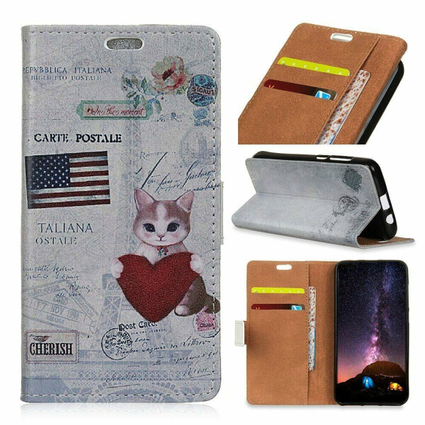 

Чехол Deexe Life Style Wallet для Huawei Honor 10 Lite - American Flag and Cat Holding Heart