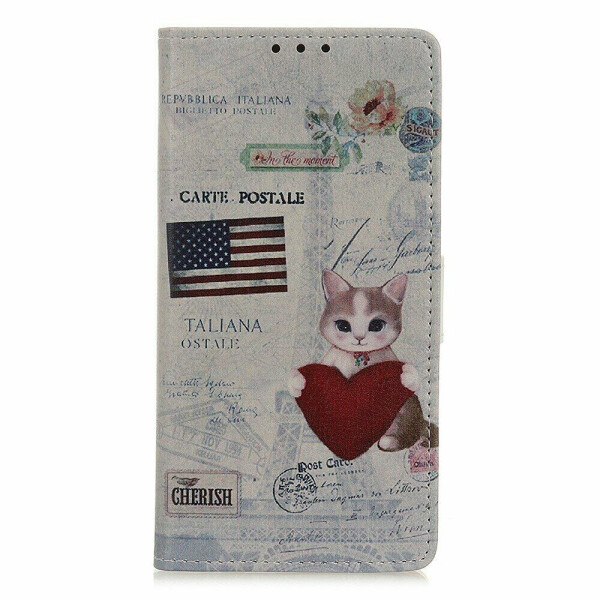 

Чехол Deexe Life Style Wallet для Huawei Y6 2019 - US Flag and Cat Holding Heart