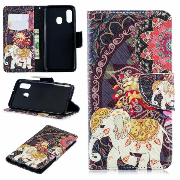 

Чехол-книжка Deexe Color Wallet для Samsung Galaxy A40 (А405) - Elephant and Peacock