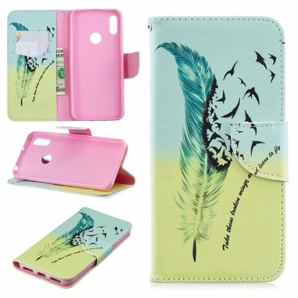 

Чехол-книжка Deexe Color Wallet для Huawei Y6 2019 - Feather Pattern
