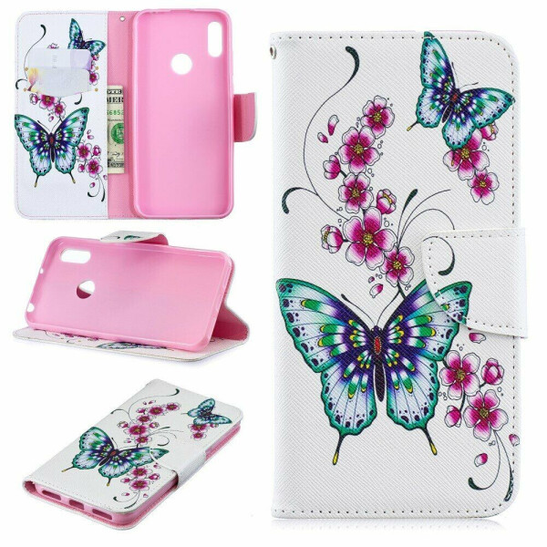 

Чехол-книжка Deexe Color Wallet для Huawei Y6 2019 - Green Butterfly and Flower Pattern
