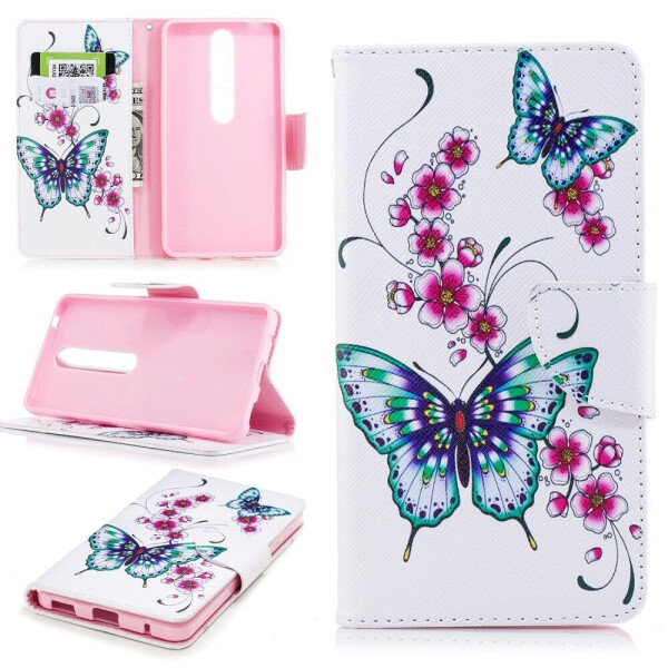 

Чехол-книжка Deexe Color Wallet для Nokia 6 (2018) / Nokia 6.1 - Butterfly in Flowers