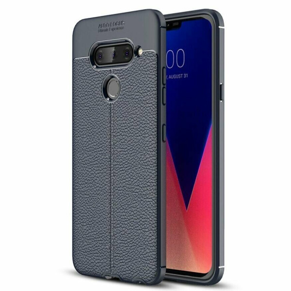 

Защитный чехол Deexe Leather Cover для LG V40 ThinQ - Dark Blue