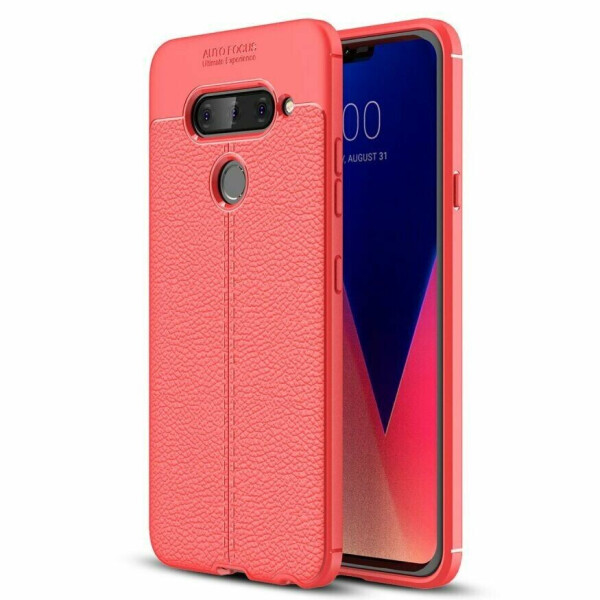 

Защитный чехол Deexe Leather Cover для LG V40 ThinQ - Red