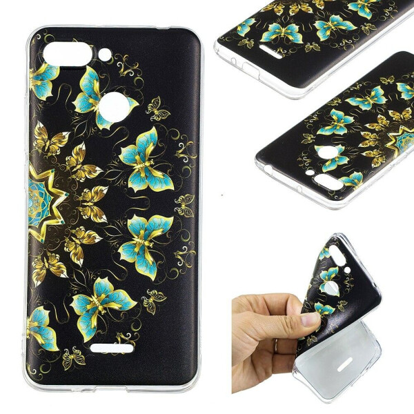 

Силиконовый (TPU) чехол Deexe Pretty Glossy для Xiaomi Redmi 6 - Gold and Blue Butterflies