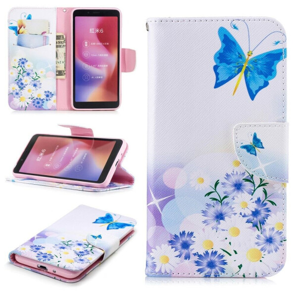 

Чехол-книжка Deexe Color Wallet для Xiaomi Redmi 6 - Blue Butterfly and Flowers